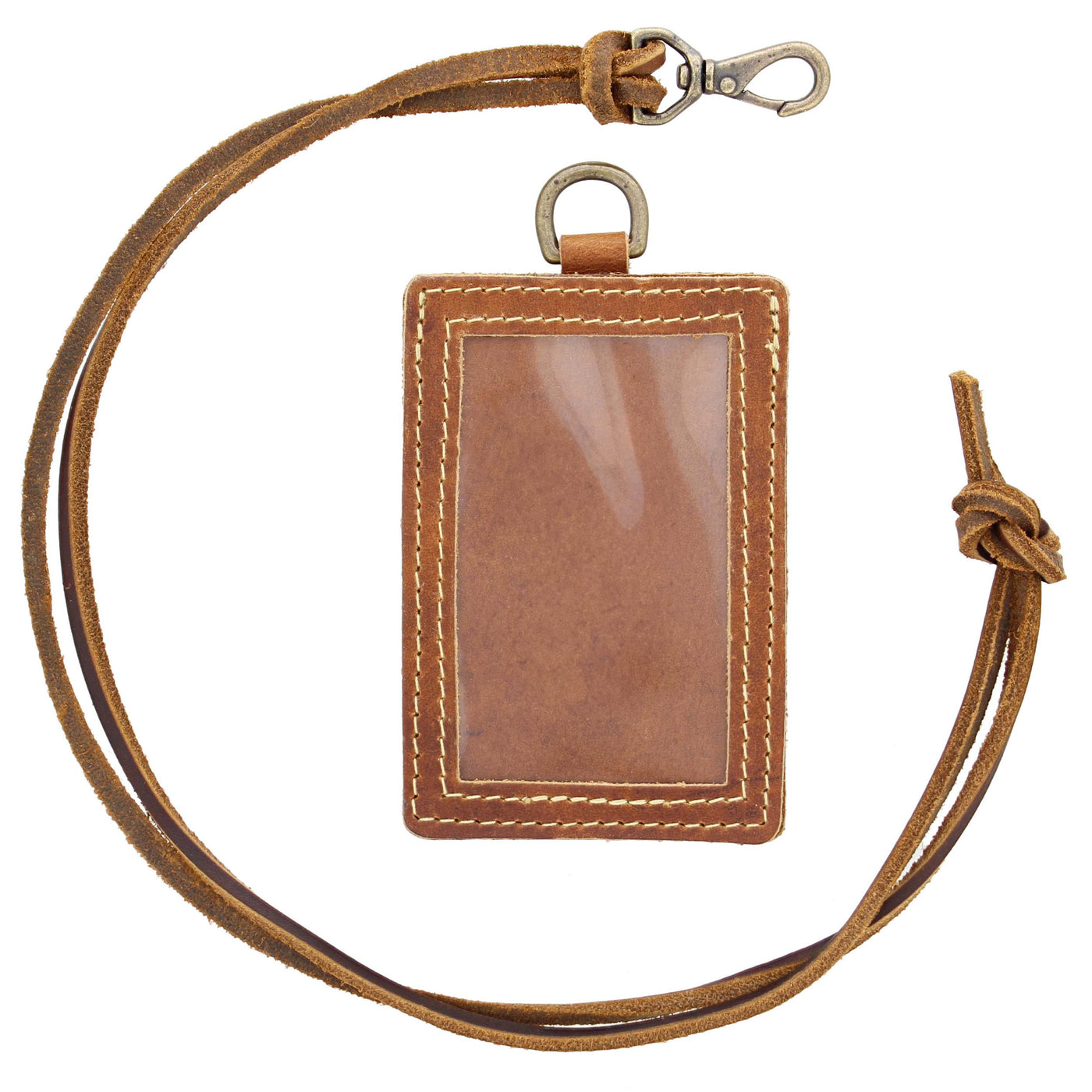 Vertical Leather ID Badge Holder with Lanyard