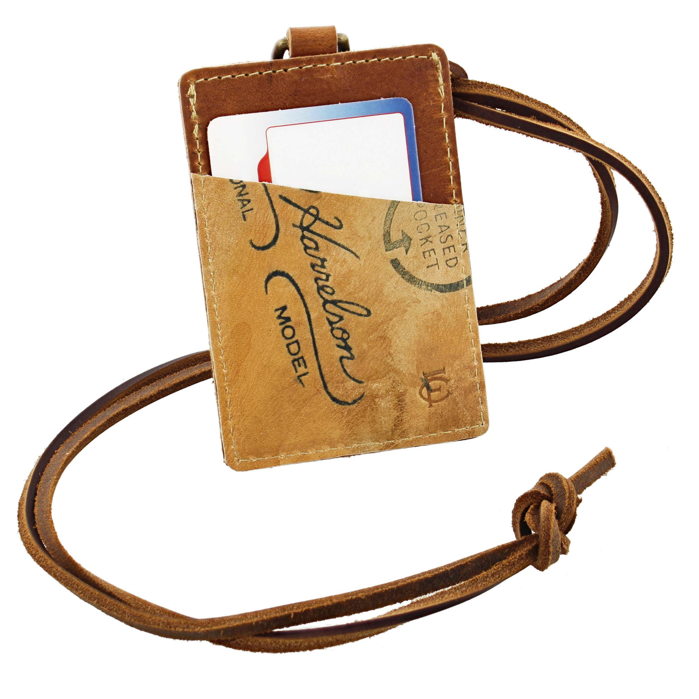 Vertical Leather ID Badge Holder with Lanyard