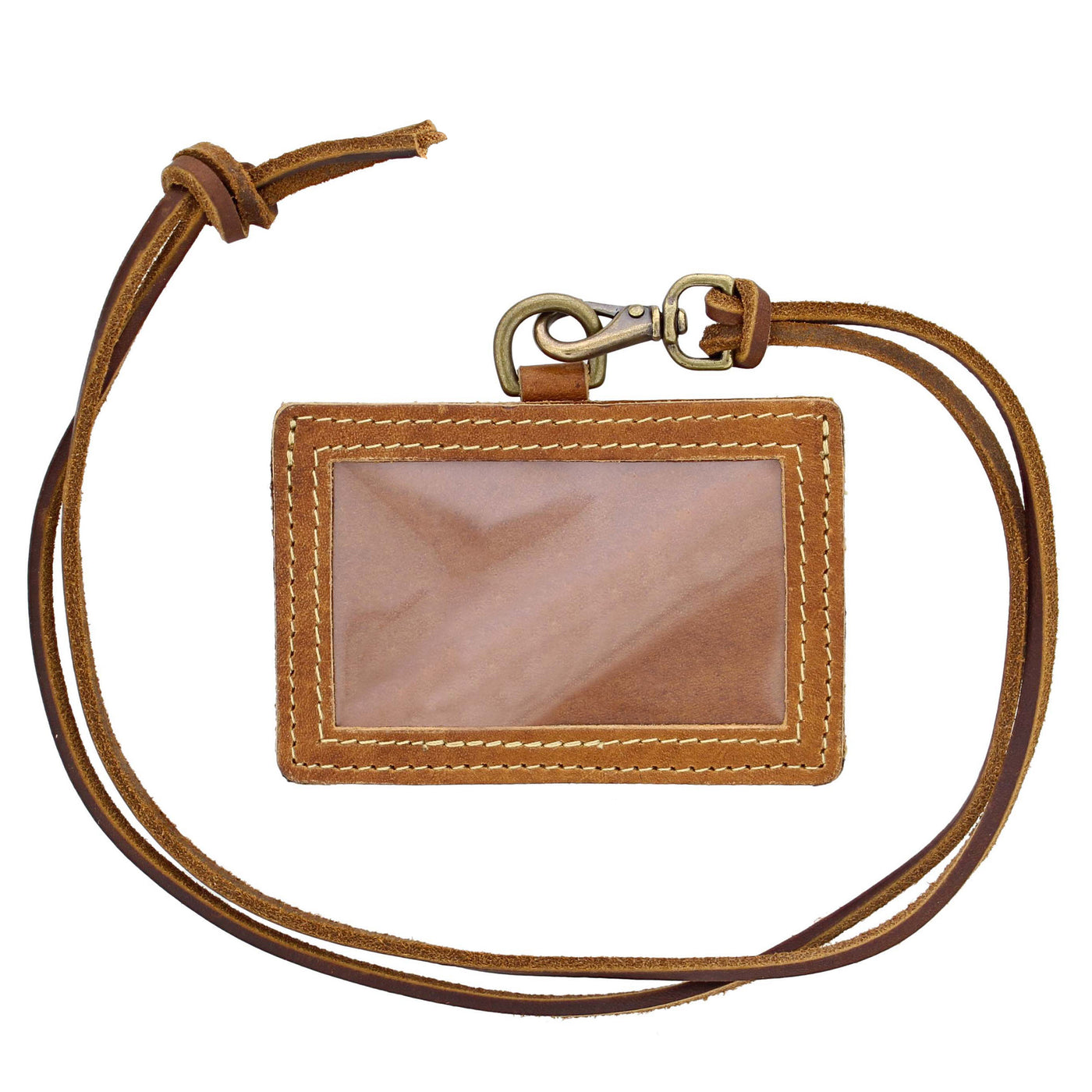 Horizontal Leather ID Badge Holder with Lanyard