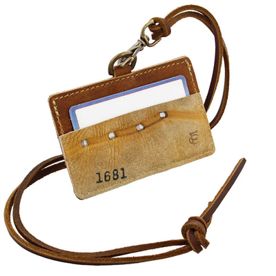 Horizontal Leather ID Badge Holder with Lanyard