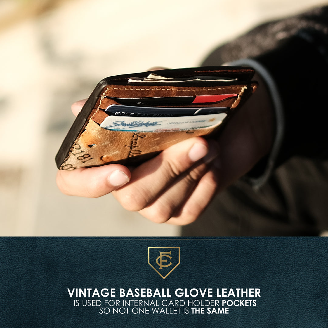 Vintage Baseball Glove Leather Two Pocket Card Wallet Case - Old Glove newest Patch USA