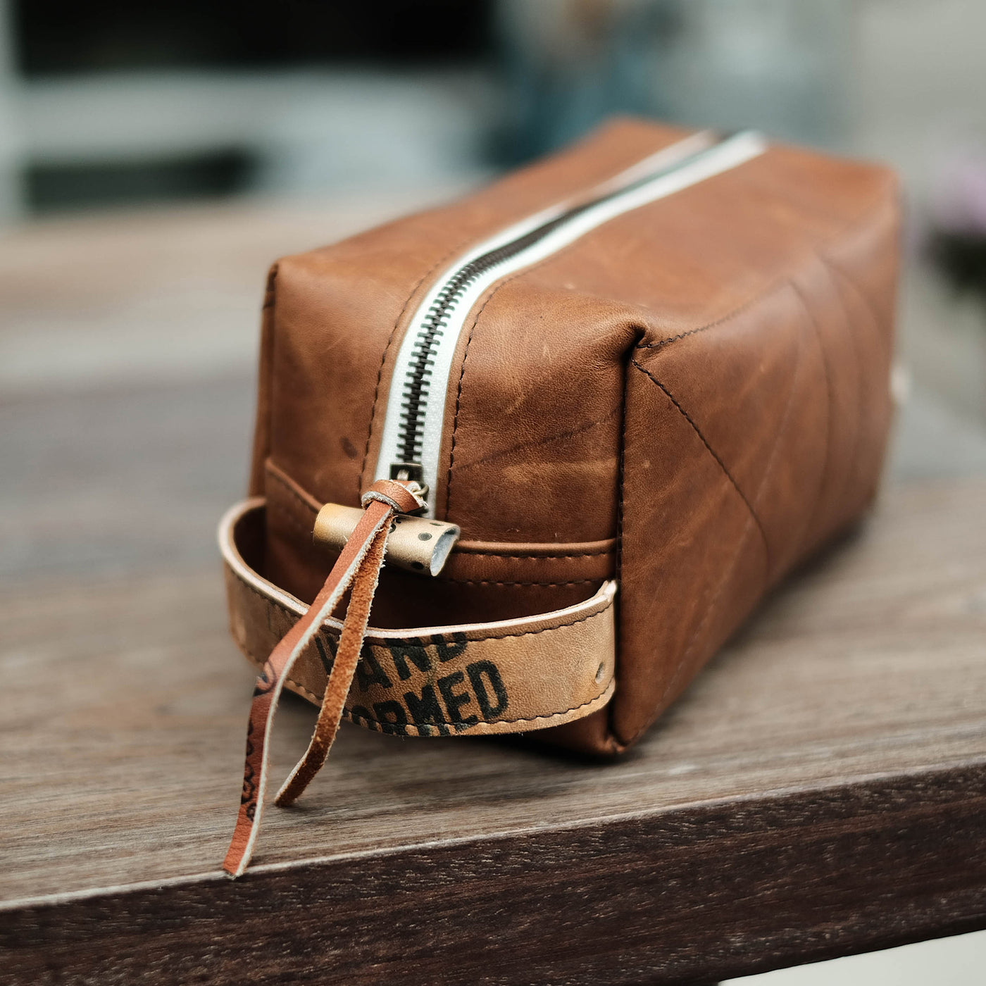 Cognac Leather Toiletry Bag