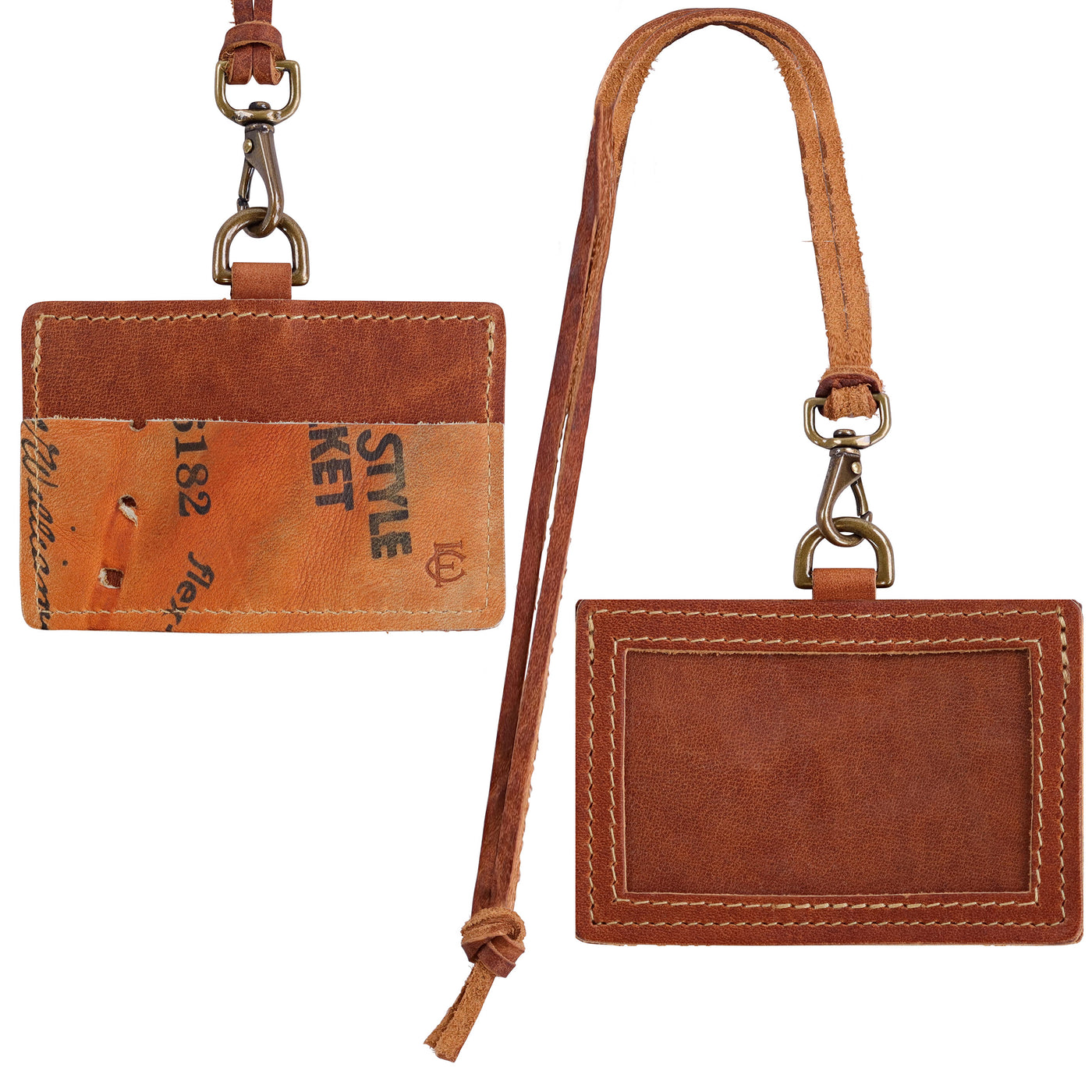 Horizontal Leather ID Badge Holder with Lanyard