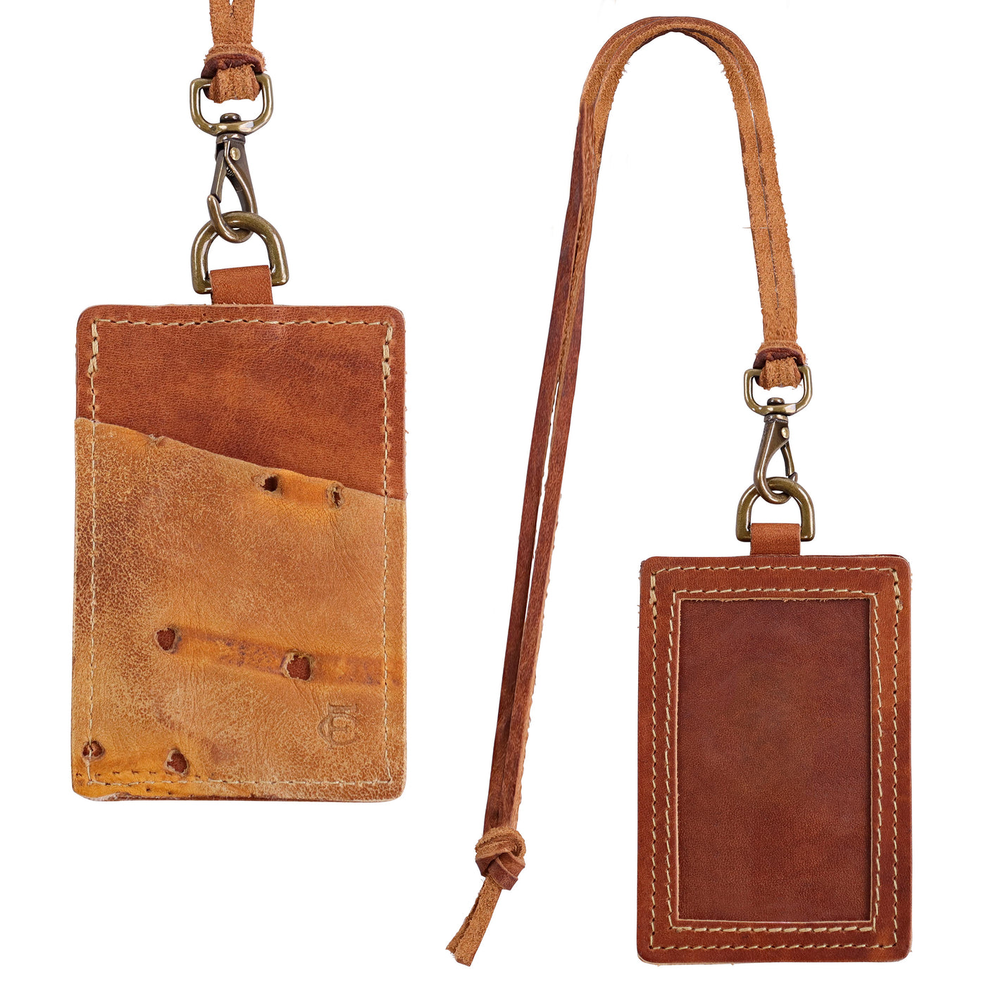 Vertical Leather ID Badge Holder with Lanyard