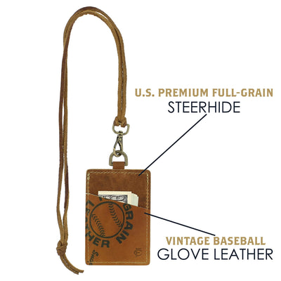 Vertical Leather ID Badge Holder with Lanyard