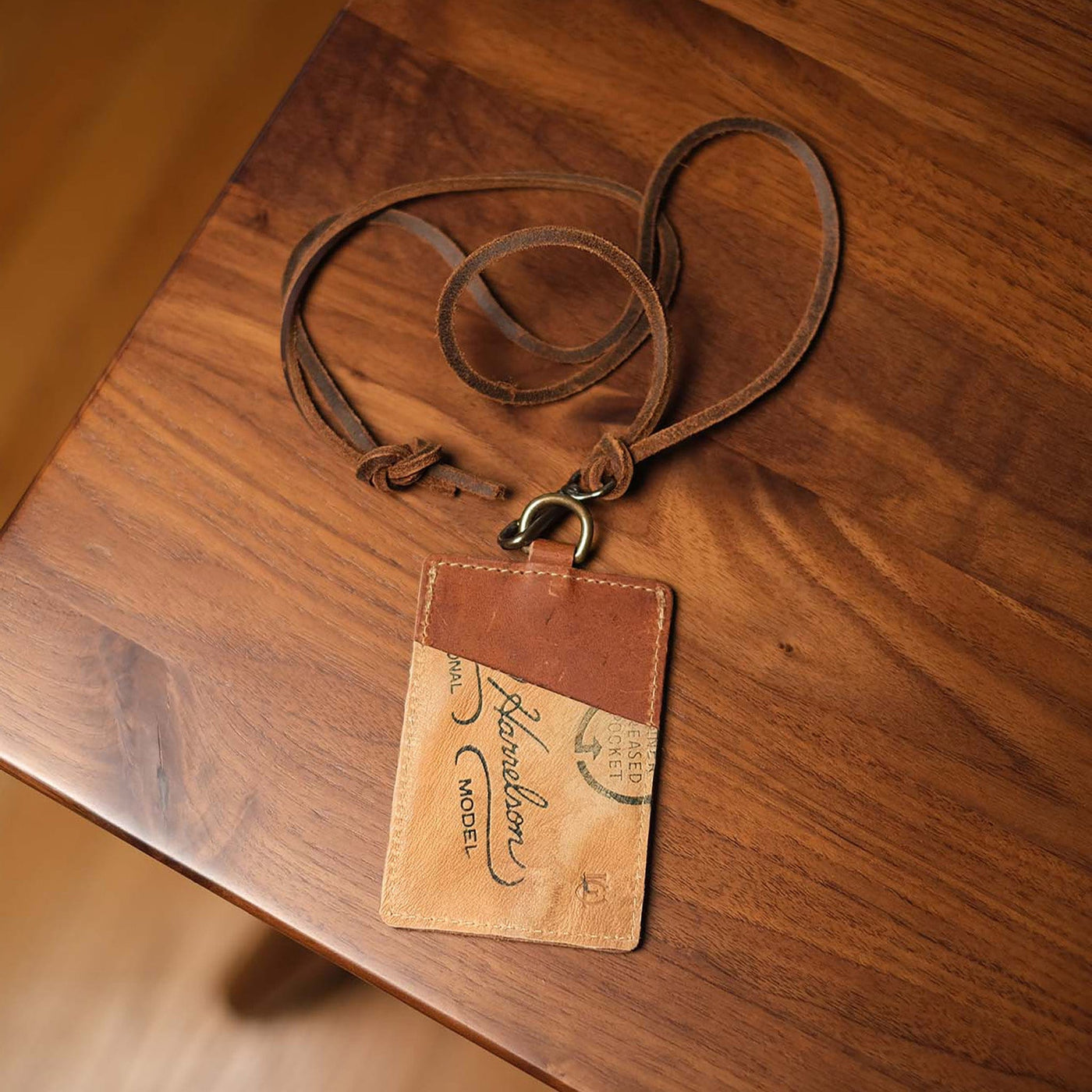 Vertical Leather ID Badge Holder with Lanyard