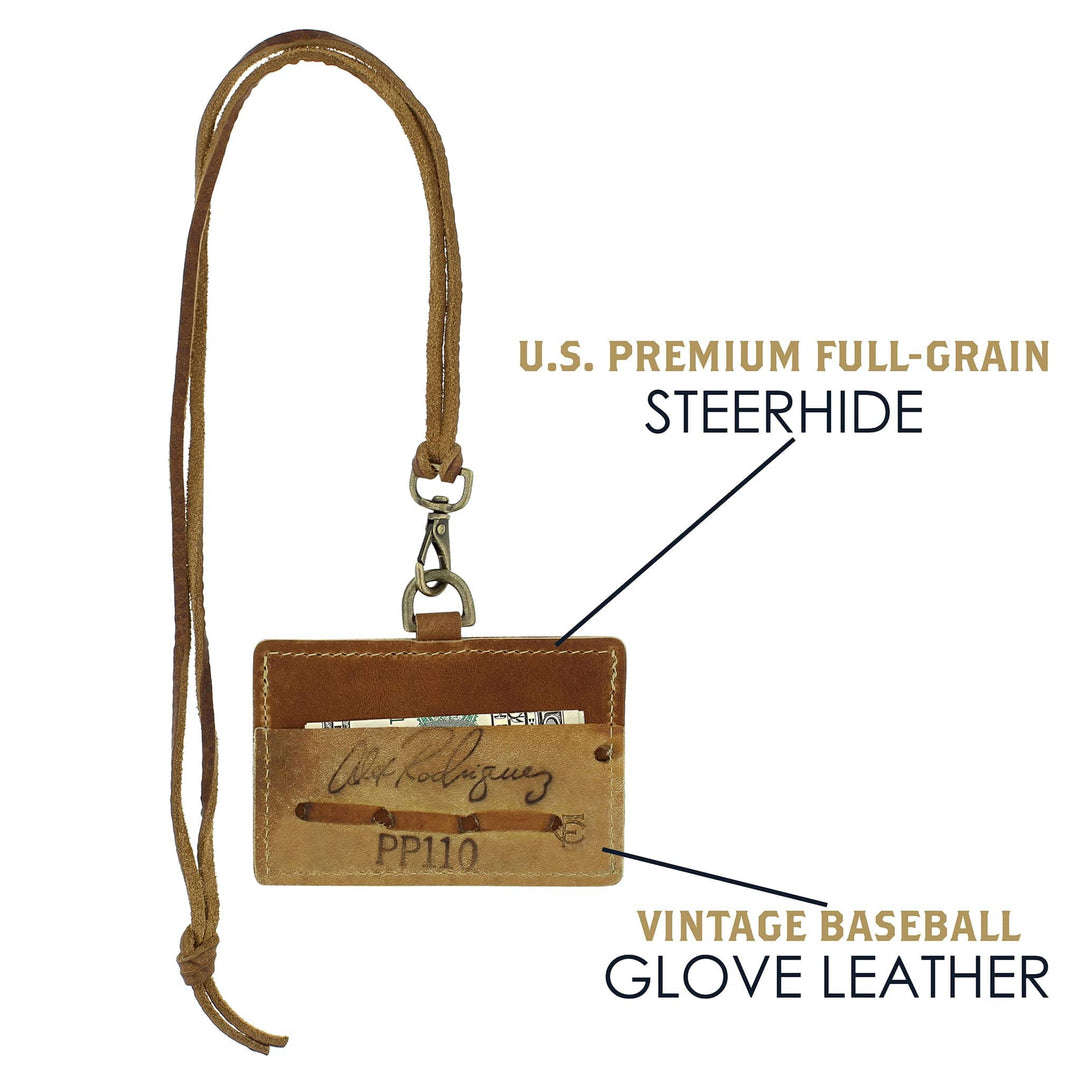 Horizontal Leather ID Badge Holder with Lanyard