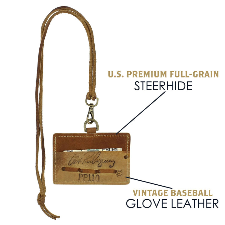 Horizontal Leather ID Badge Holder with Lanyard